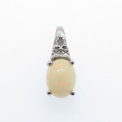 RJ GRAZIANO 925 Sterling Silver Real Diamond Accent & Opal Minimalist Pendant