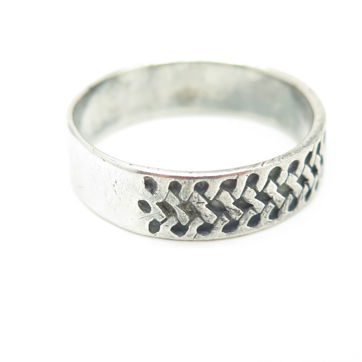 925 Sterling Silver Vintage Woven Band Oxidized Ring Size 12.75