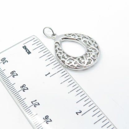 925 Sterling Silver Vintage Ornate Teardrop 3D Pendant