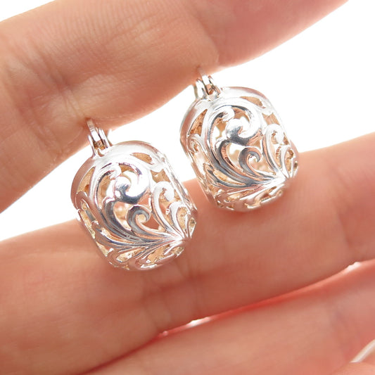 925 Sterling Silver Vintage Modernist Swirl Hoop Earrings