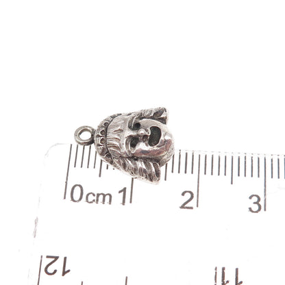 925 Sterling Silver Antique Art Deco Greek Tragedy Mask Oxidized Charm Pendant