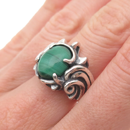 Carolyn Pollack Sterling Silver Vintage Real Malachite Modernist Ring Size 6.5