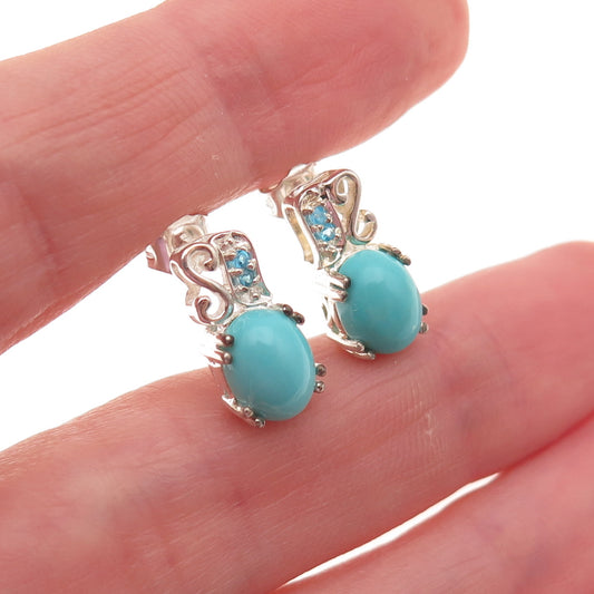 925 Sterling Silver Real Sleeping Beauty Turquoise & Apatite Earrings