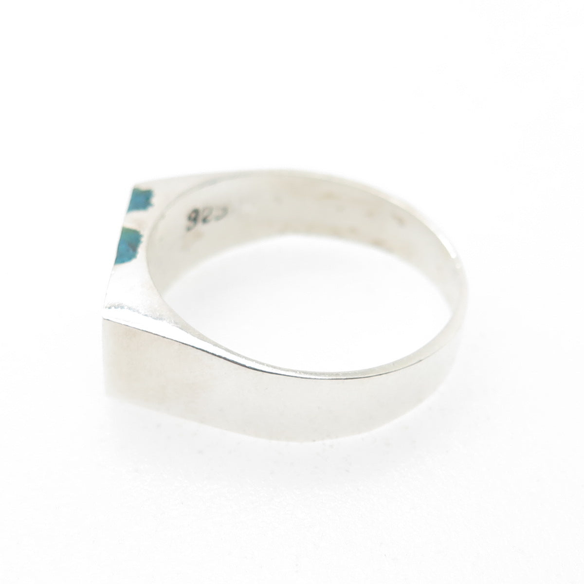 925 Sterling Silver Vintage Mexico Real Turquoise Inlay Ring Size 6.75