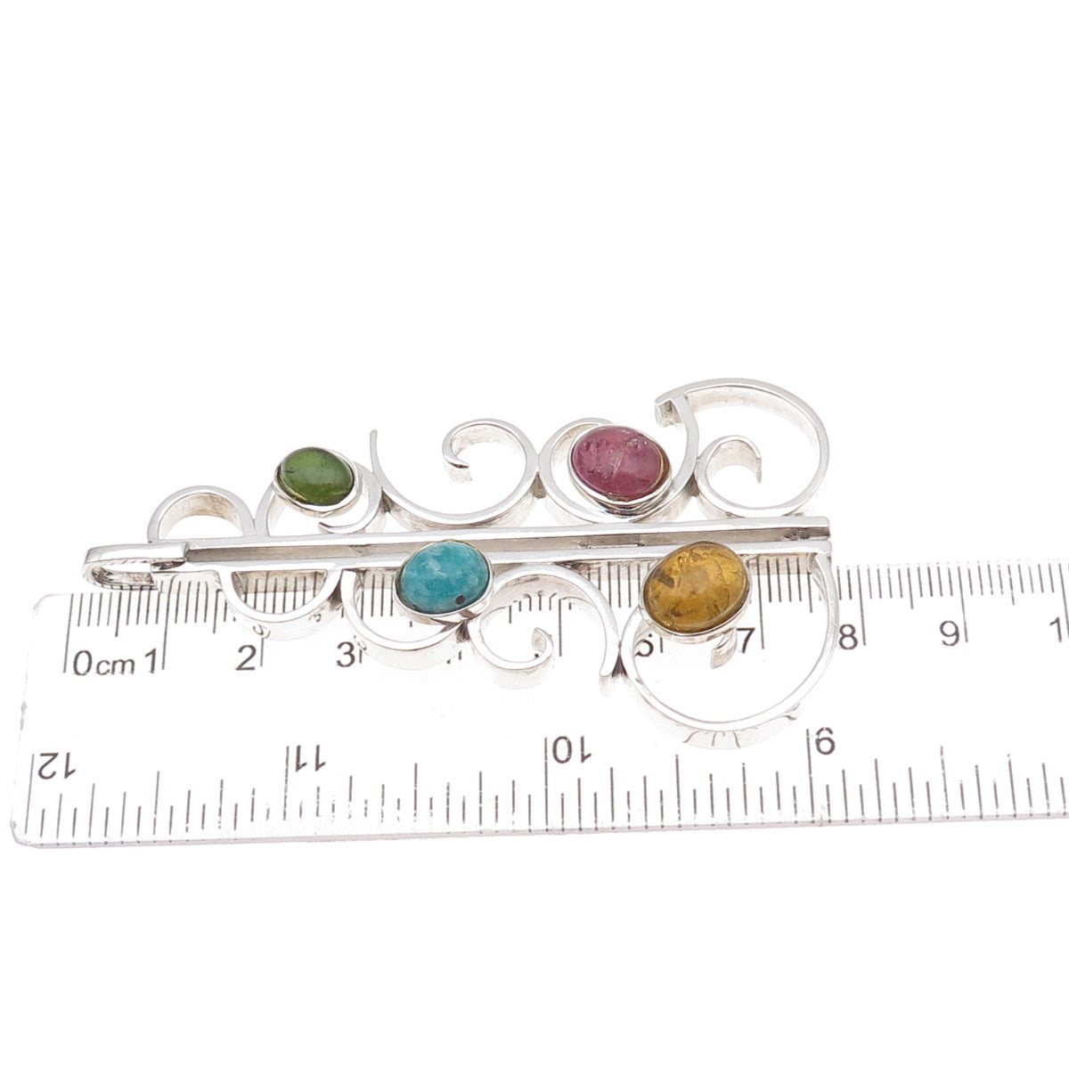 935 Silver Vintage Real Amazonite Tourmaline Citrine & Peridot Modernist Pendant