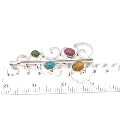 935 Silver Vintage Real Amazonite Tourmaline Citrine & Peridot Modernist Pendant