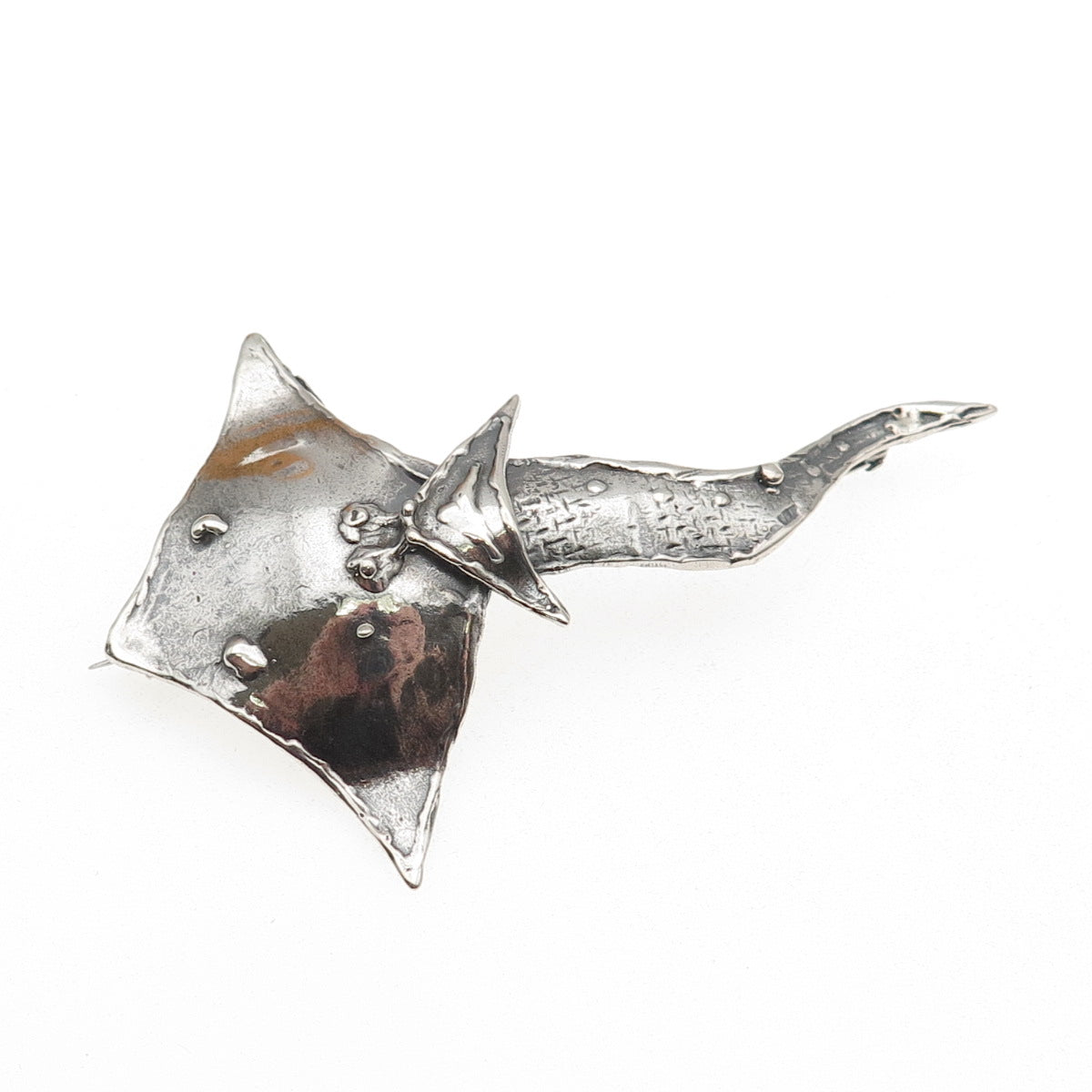 925 Sterling Silver Vintage Modernist Manta Ray Oxidized Pin Brooch
