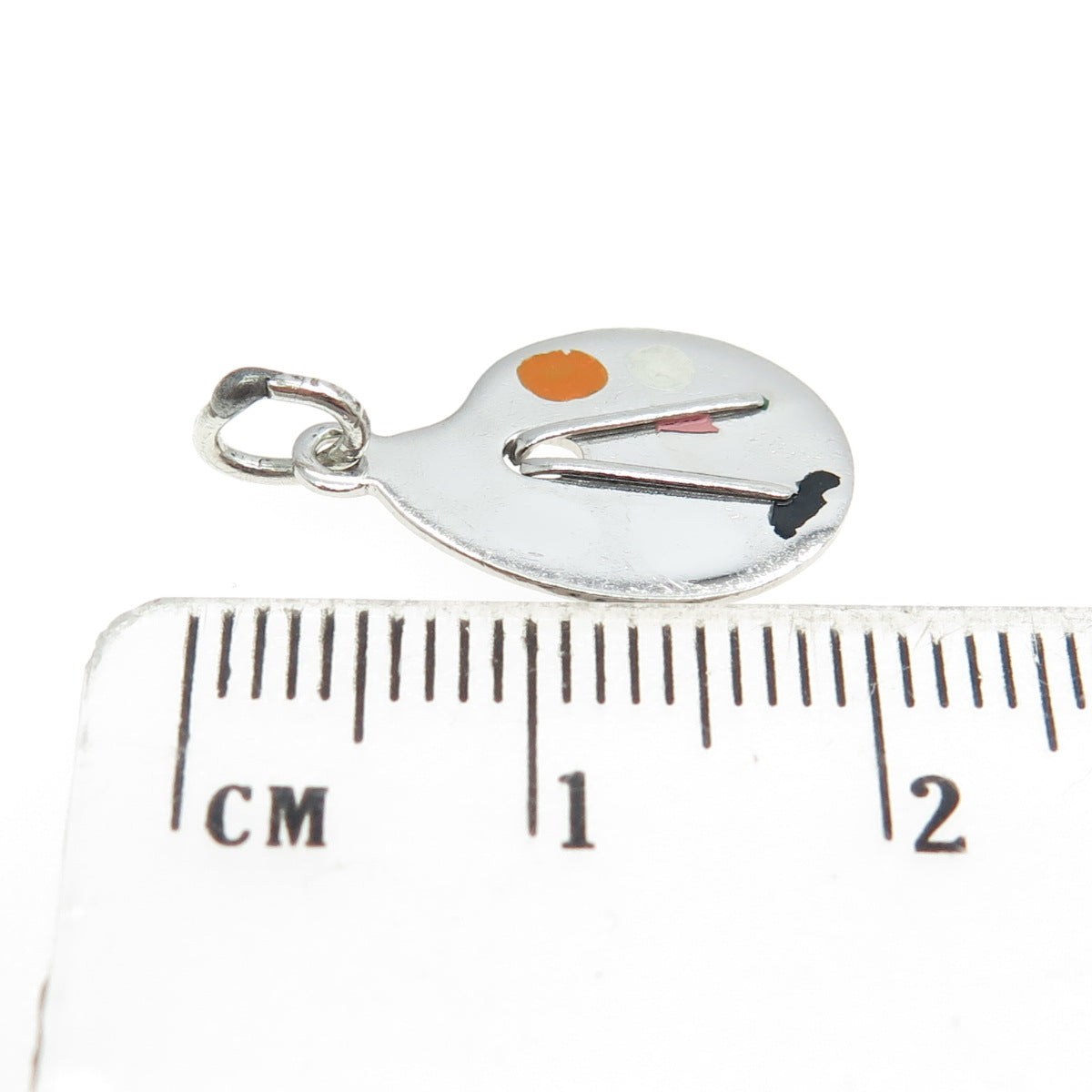 J.M. FISHER 925 Sterling Silver Vintage Enamel Artist's Palette Charm Pendant