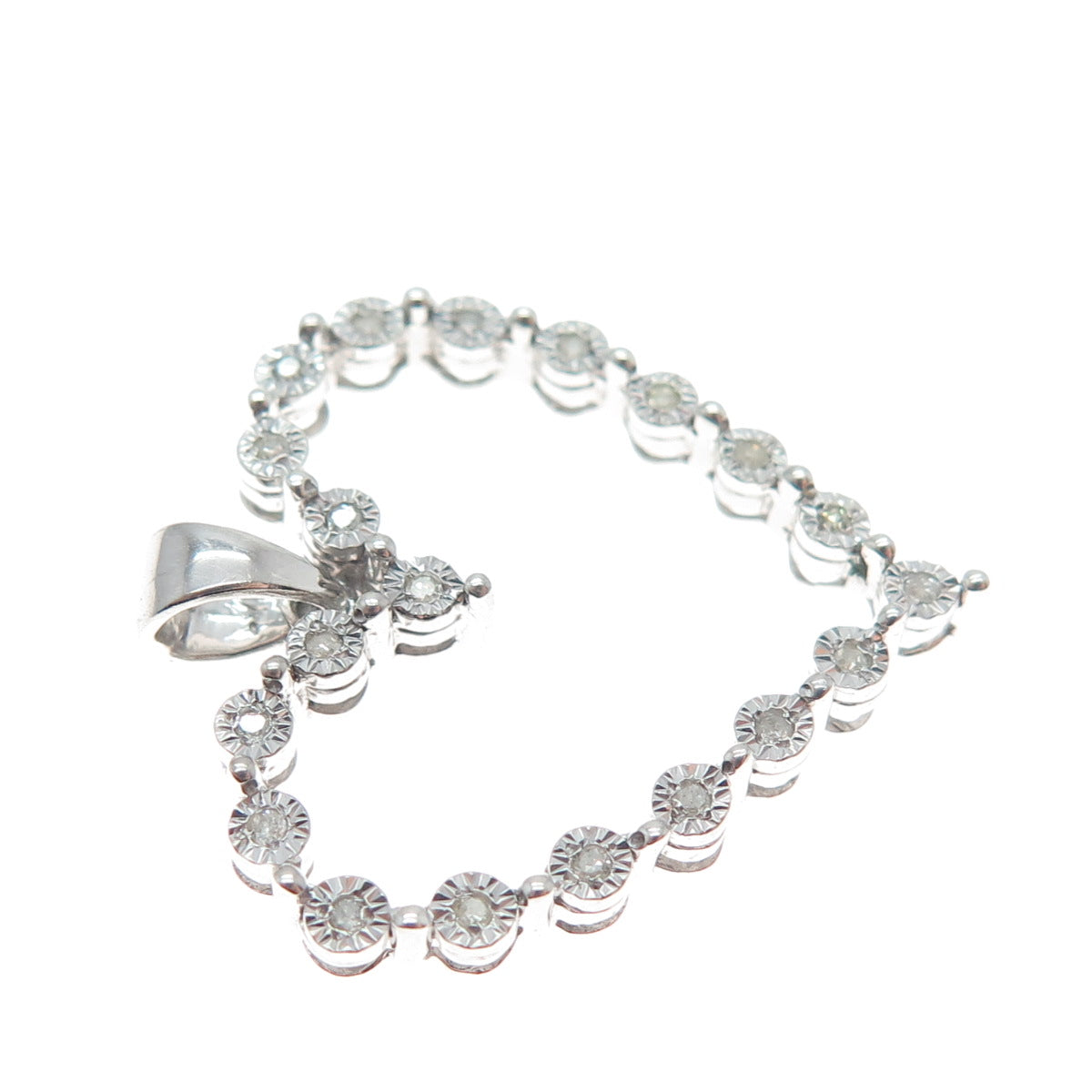 925 Sterling Silver Real Round-Cut Diamond Heart Charm Pendant