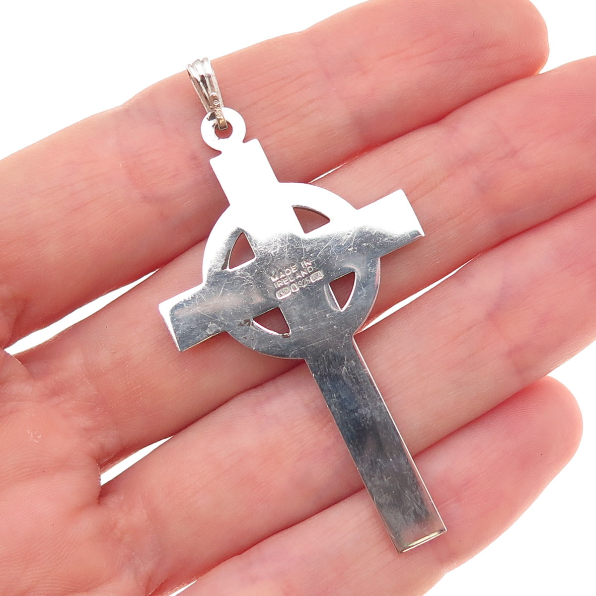 Solvar 925 Sterling Silver Vintage History of Ireland Celtic Cross Charm Pendant