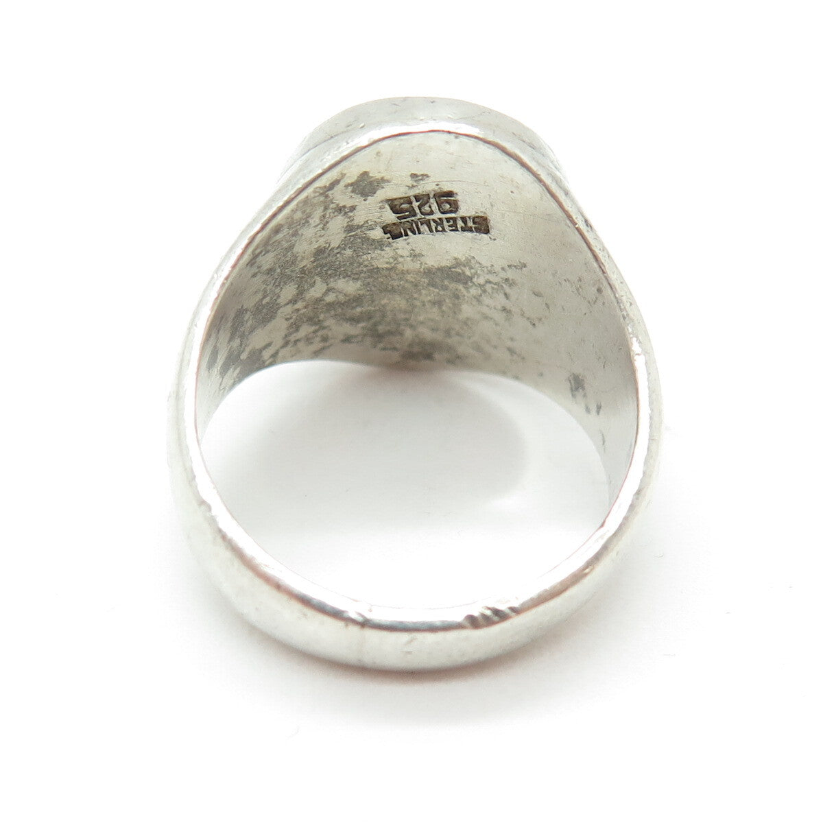 925 Sterling Silver Vintage Real Green Serpentine Inlay Signet Ring Size 8.75