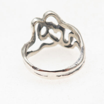 925 Sterling Silver Vintage Modernist Heart Oxidized Ring Size 6.25