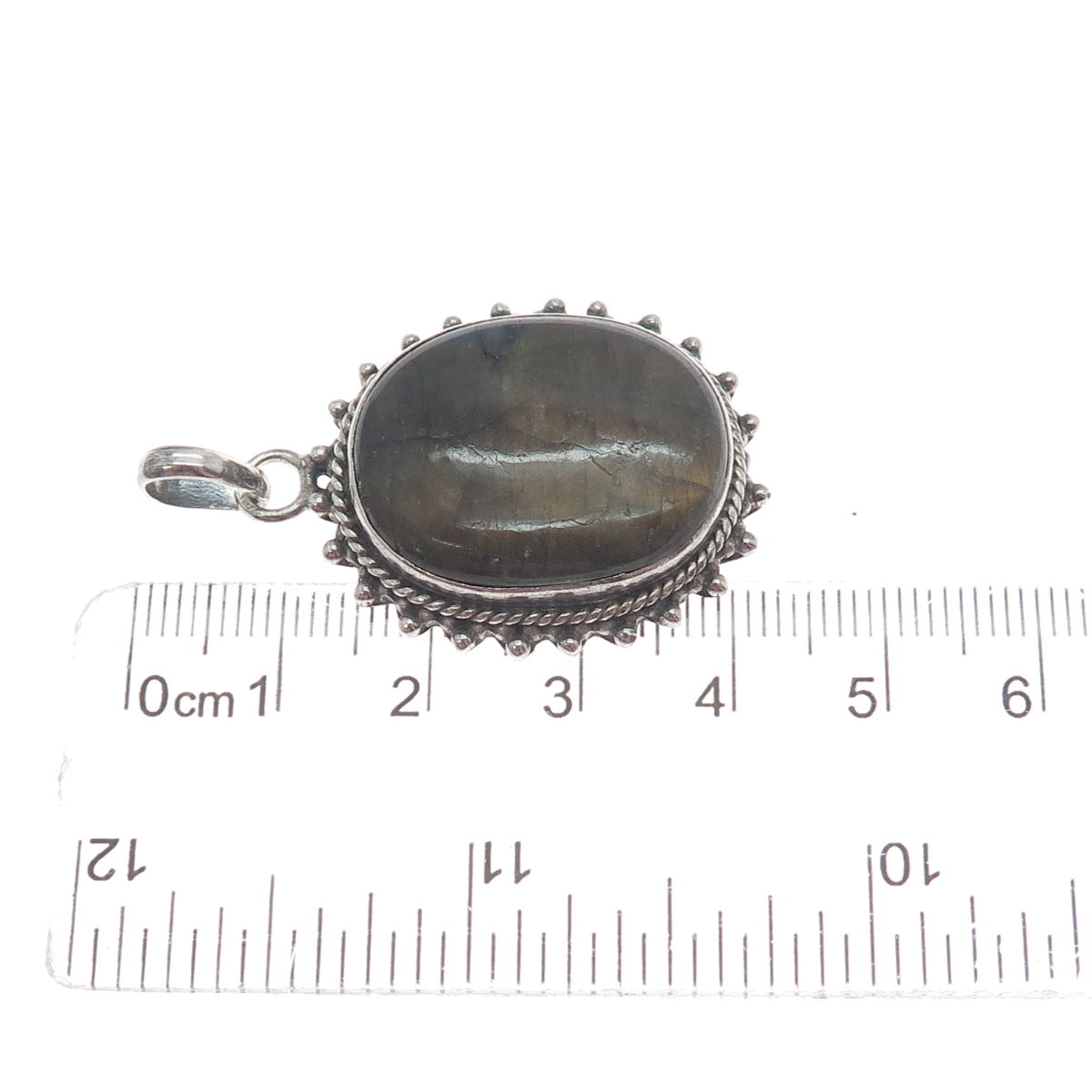 925 Sterling Silver Vintage Real Cabochon Labradorite Beaded Charm Pendant