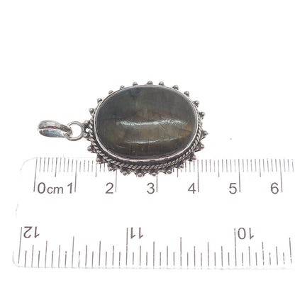 925 Sterling Silver Vintage Real Cabochon Labradorite Beaded Charm Pendant