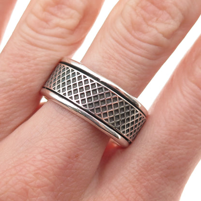 925 Sterling Silver Vintage Mesh Oxidized Rotating Band Ring Size 11.25