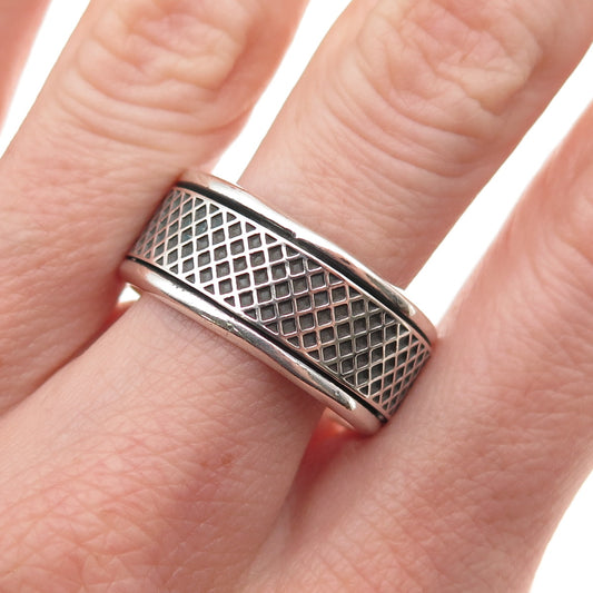 925 Sterling Silver Vintage Mesh Oxidized Rotating Band Ring Size 11.25