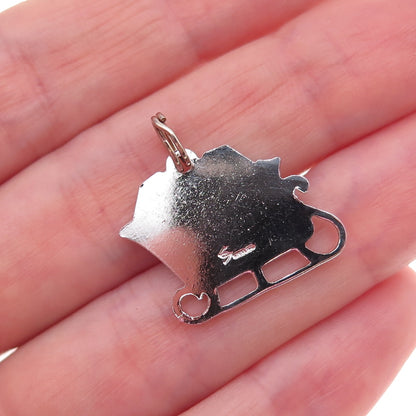 Spencer 925 Sterling Silver Vintage Enamel Santa's Sleigh Charm Pendant
