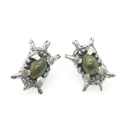 925 Sterling Silver Vintage Mexico Real Rhyolite Turtle Screw Back Earrings