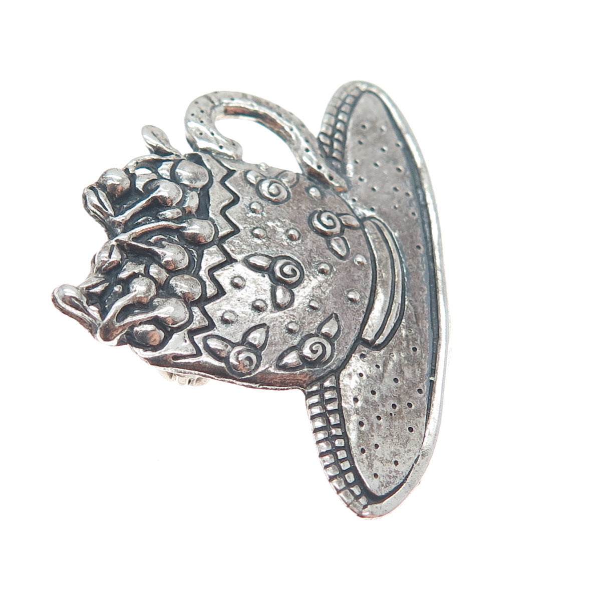 MARY ENGELBREIT 925 Sterling Silver Vintage Cherry Cup Oxidized Pin Brooch