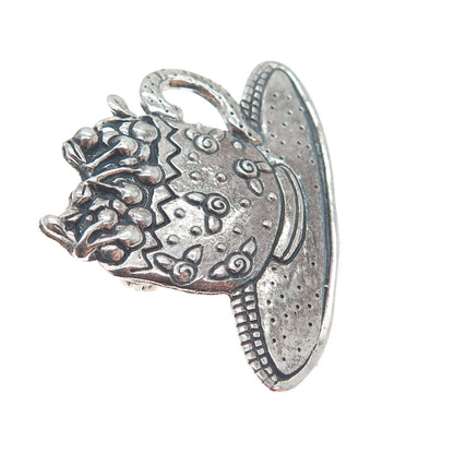 MARY ENGELBREIT 925 Sterling Silver Vintage Cherry Cup Oxidized Pin Brooch