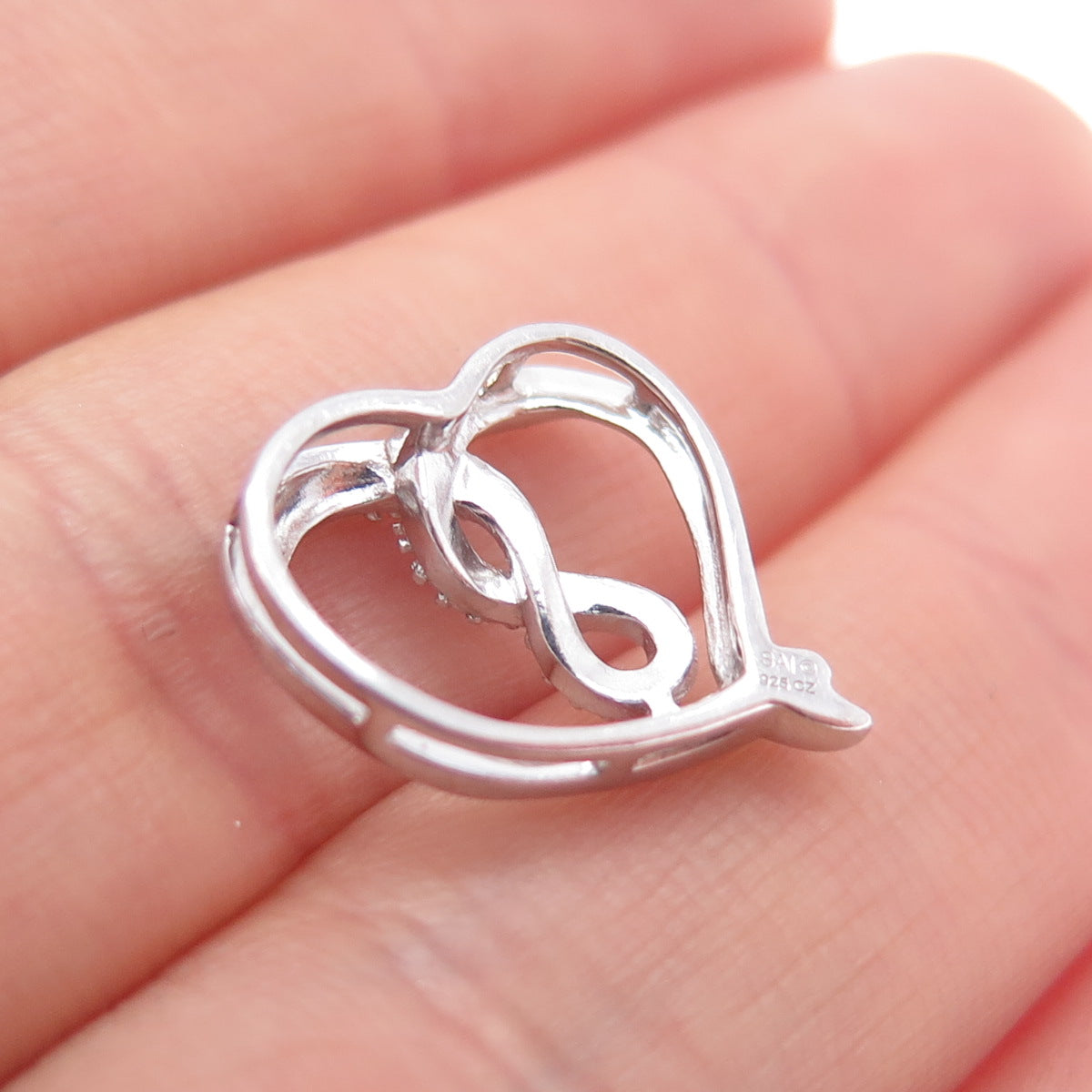 SAI 925 Sterling Silver Round-Cut C Z Infinity Heart Mini Slide Charm Pendant