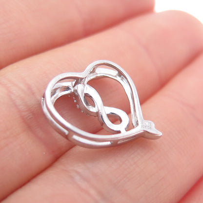 SAI 925 Sterling Silver Round-Cut C Z Infinity Heart Mini Slide Charm Pendant
