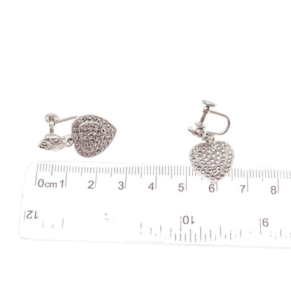 Theda 925 Sterling Silver Antique Art Deco Real Marcasite Heart Dangle Earrings
