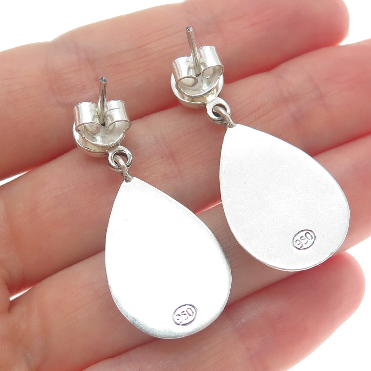 950 Silver Vintage Real Sodalite Gemstone Floral Teardrop Dangle Earrings