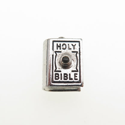 WELLS 925 Sterling Silver Antique Art Deco Stanhope Holy Bible Mini 3D Pendant