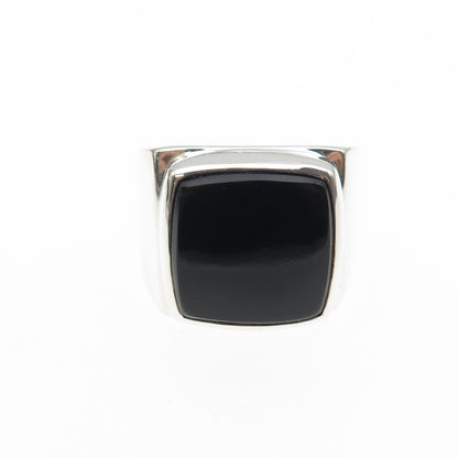 925 Sterling Silver Vintage Real Black Onyx Signet Ring Size 9.25