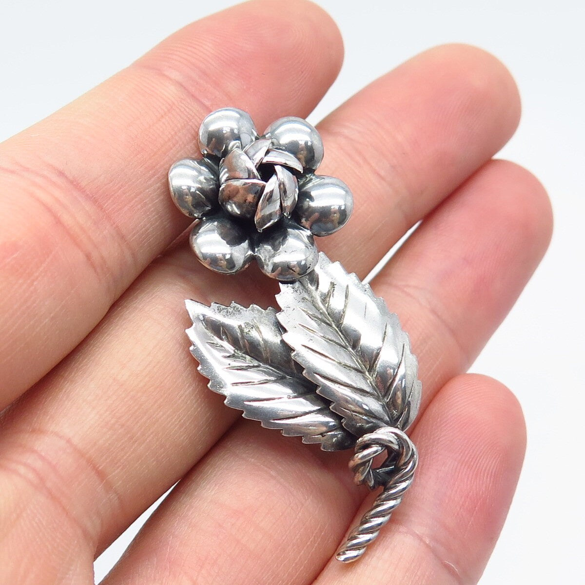 925 Sterling Silver Vintage Floral Pin Brooch