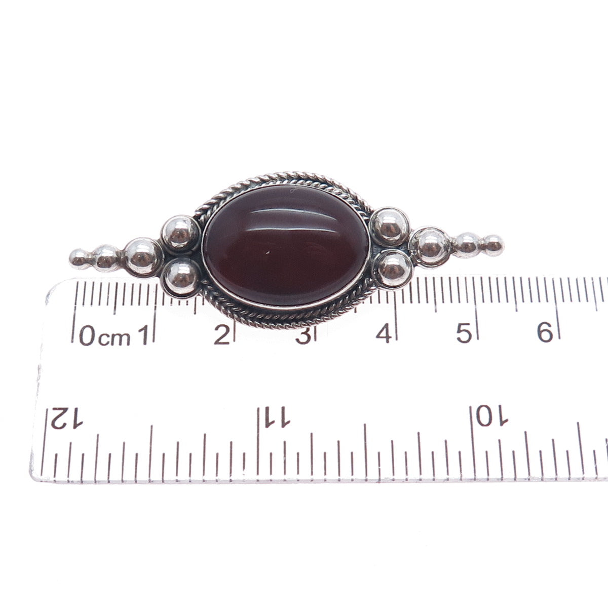 925 Sterling Silver Vintage Real Carnelian Beaded Oxidized Pin Brooch