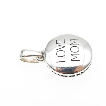925 Sterling Silver Vintage Love Mom Round Charm Pendant