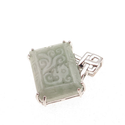 Heng Ngai 925 Sterling Silver Vintage Real Carved Jade Ornate Charm Pendant