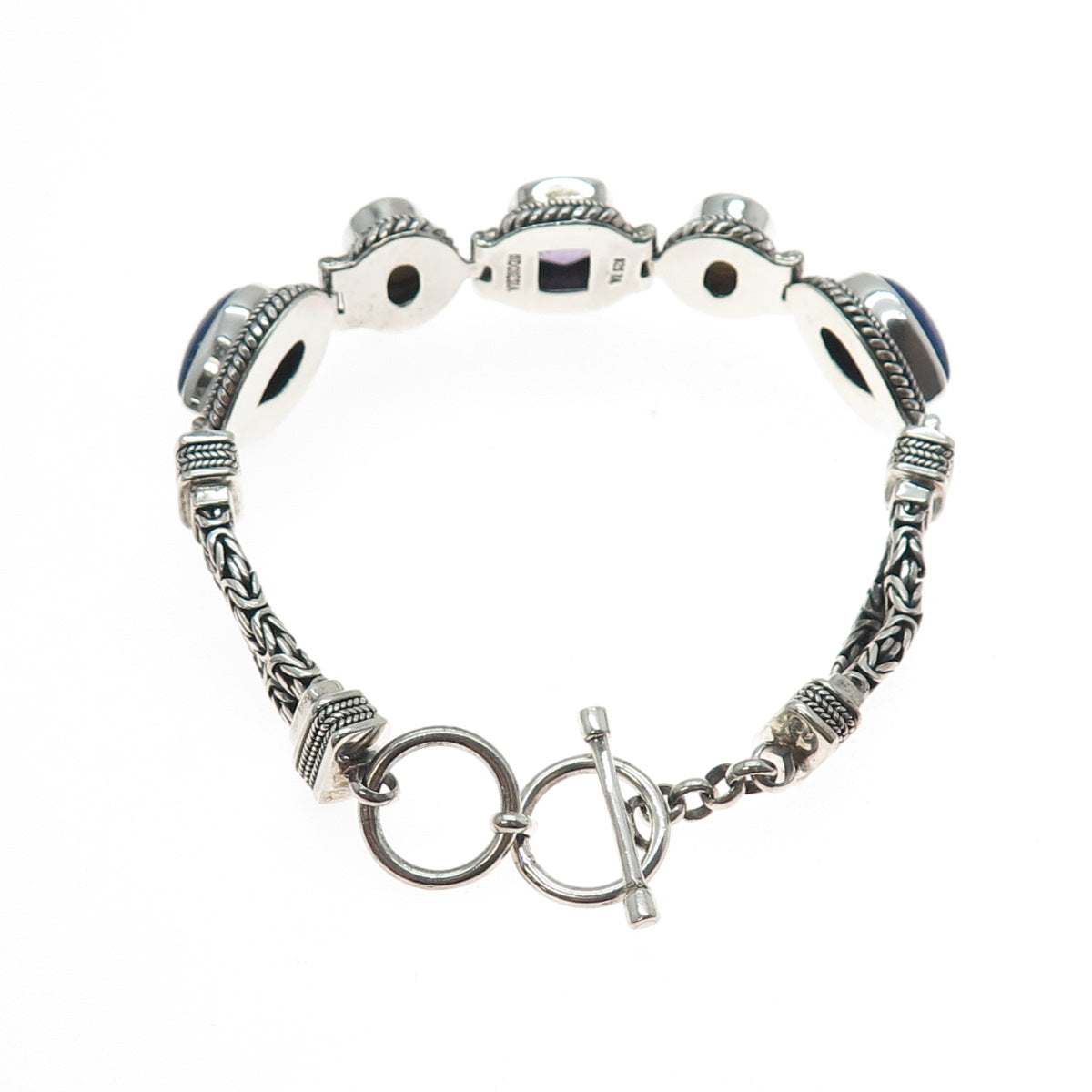 SUARTI BALI 925 Sterling Silver Vintage Real Amethyst Lapis MOP Bracelet 7-7.5"