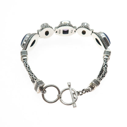 SUARTI BALI 925 Sterling Silver Vintage Real Amethyst Lapis MOP Bracelet 7-7.5"