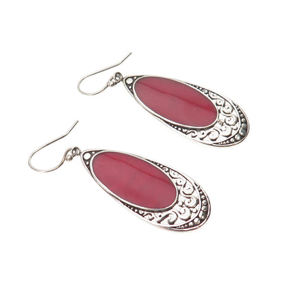 Samuel Benham 925 Sterling Silver Vintage Real Jasper Ornate Teardrop Earrings