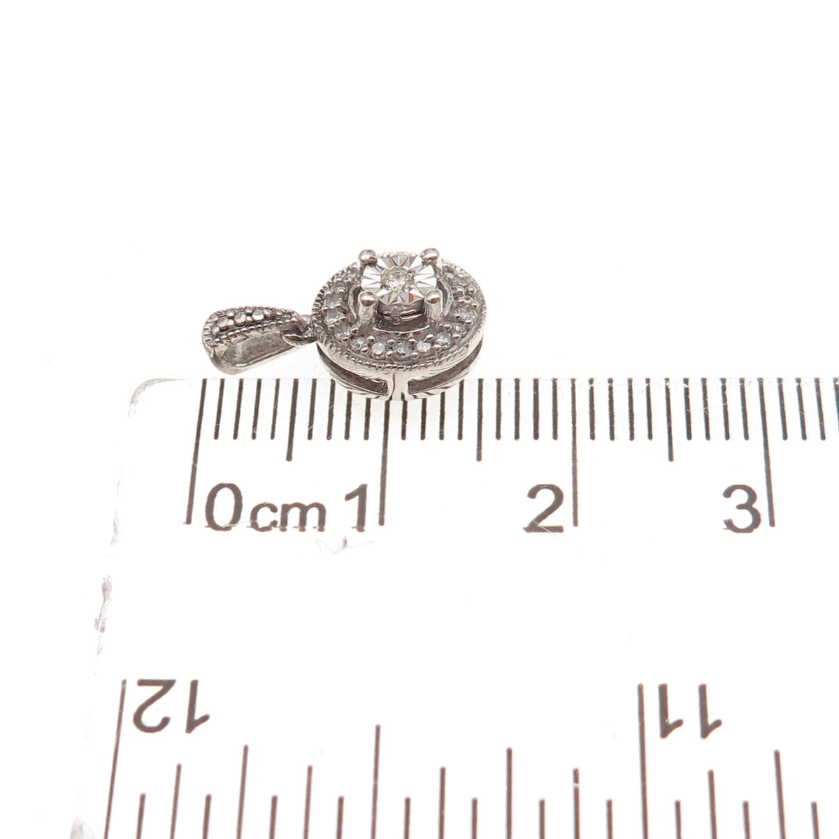 925 Sterling Silver Real Round-Cut Diamond Charm Pendant