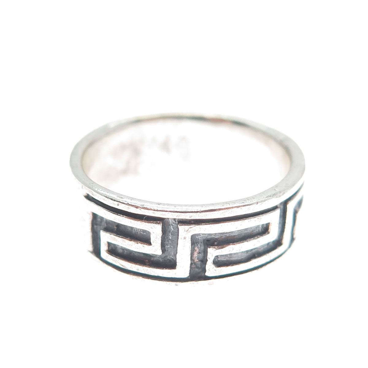925 Sterling Silver Vintage Greek Key Oxidized Band Ring Size 6