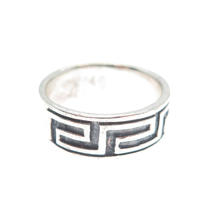 925 Sterling Silver Vintage Greek Key Oxidized Band Ring Size 6