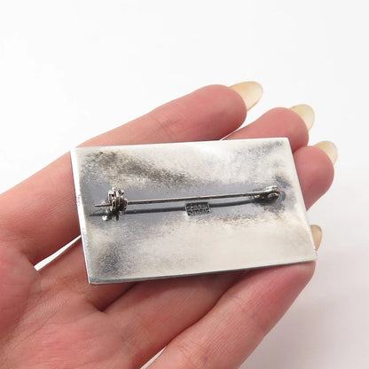 925 Sterling Silver Vintage Mexico Warrior Storyteller Rectangle Pin Brooch