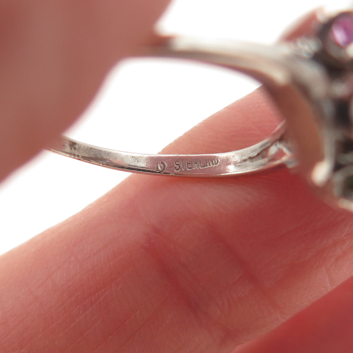 925 Sterling Silver Vintage Real Blue Topaz Amethyst Peridot Bypass Ring Size 7