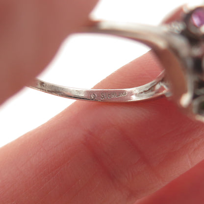 925 Sterling Silver Vintage Real Blue Topaz Amethyst Peridot Bypass Ring Size 7