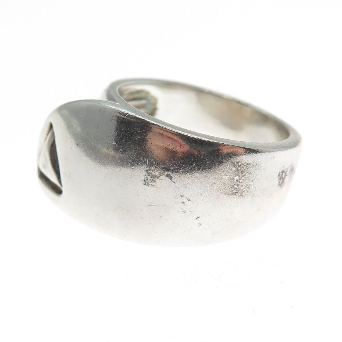 925 Sterling Silver Vintage Modernist Overlap Oxidized Ring Size 7