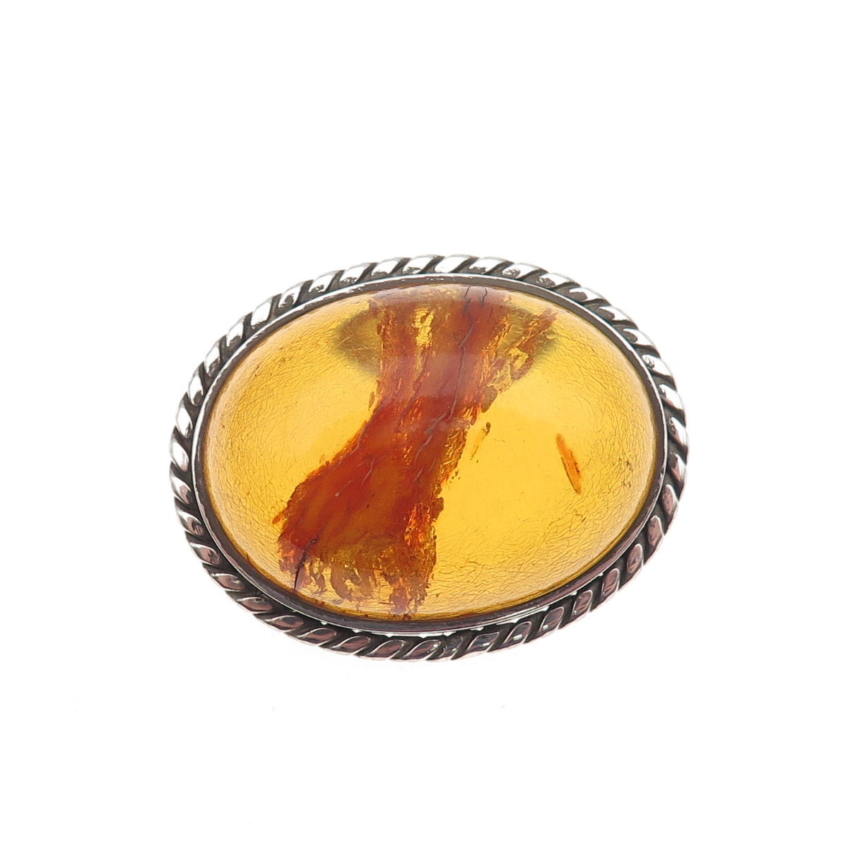 925 Sterling Silver Vintage Real Cabochon Amber Oxidized Pin Brooch