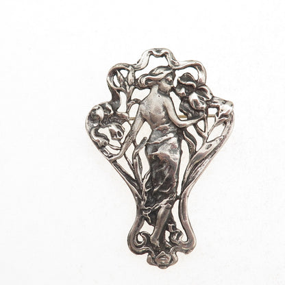 Ari D Norman Sterling Silver Vintage 1981 London Floral Lady Pin Brooch Pendant