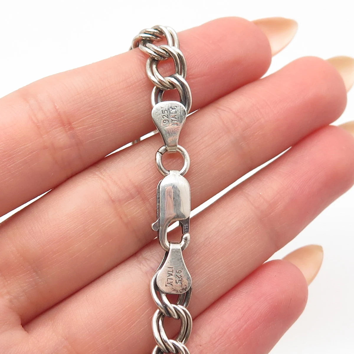 925 Sterling Silver Vintage Italy Double Cable Link Bracelet 6.75"