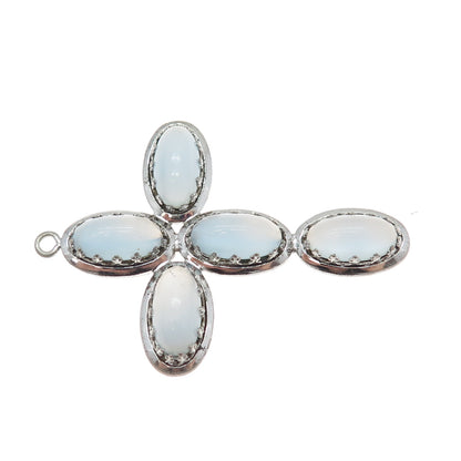 DANECRAFT Sterling Silver Antique Art Deco Optic Fiber Cat's Eye Cross Pendant