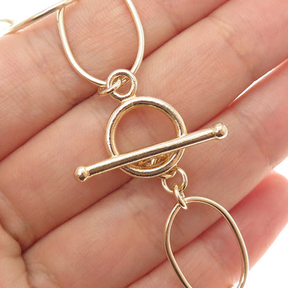 925 Sterling Silver 2-Tone Vintage Modernist Oval Chain Necklace 16"