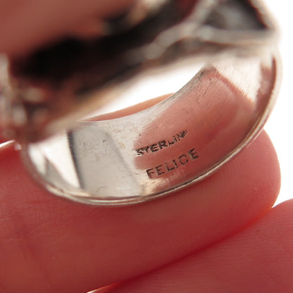 Felice Sterling Silver Vintage Real Carnelian Modernist Oxidized Ring Size 7.5